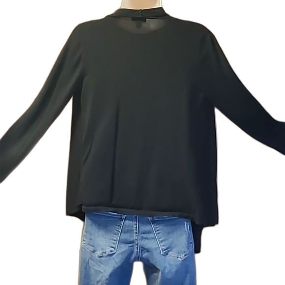 Ann Taylor Rolled Collar Silk Sweater Open Front Draped Long Pointed Hanky Hem - Picture 7 of 17